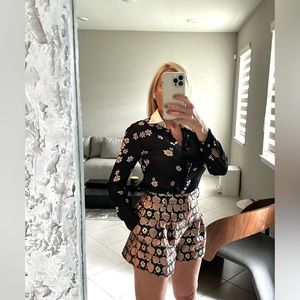 Red Valentino Black with flowers print and white collar blouse size S